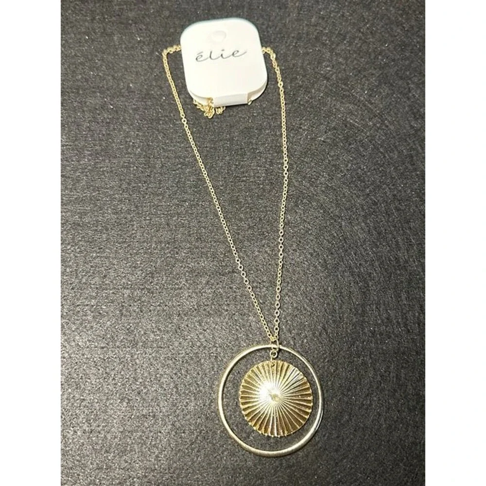 élie Gold Sunburst Medallion Pendant Necklace Circle Halo NWT New Boho Jewelry